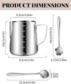 Milk Frothing Pitcher 20oz/600ML with Clear Scale 1PCS, Stainless Steel Cappuccino Espresso Machine Accessories for Barista Coffee Bar Attached Dessert Spoons 2PCS