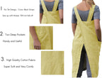 Women's Pinafore Square Apron Baking Cooking Gardening Works Cross Back Cotton/Linen Blend Dress with 2 Pockets