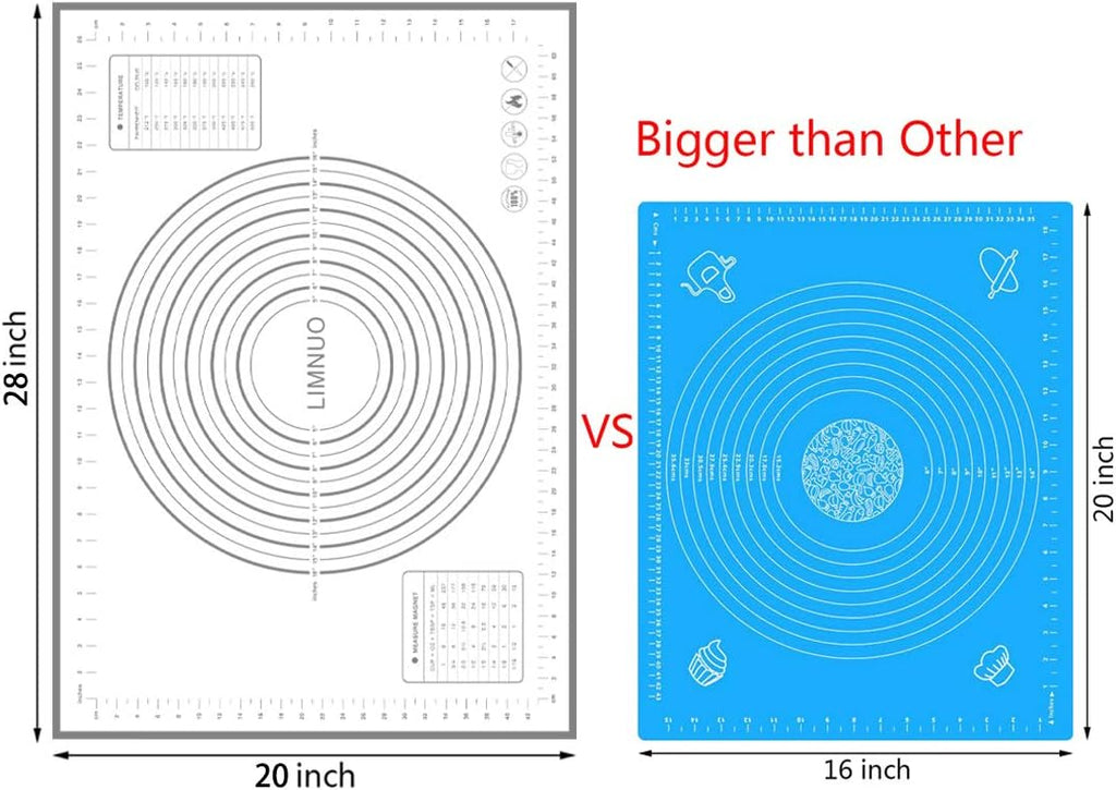 Silicone Baking Mat，Non Stick Rolling Dough with Measurements for Pie Pizza Cookies Fondant Making，Extra Thick Non Slip Silicone Pastry Mat