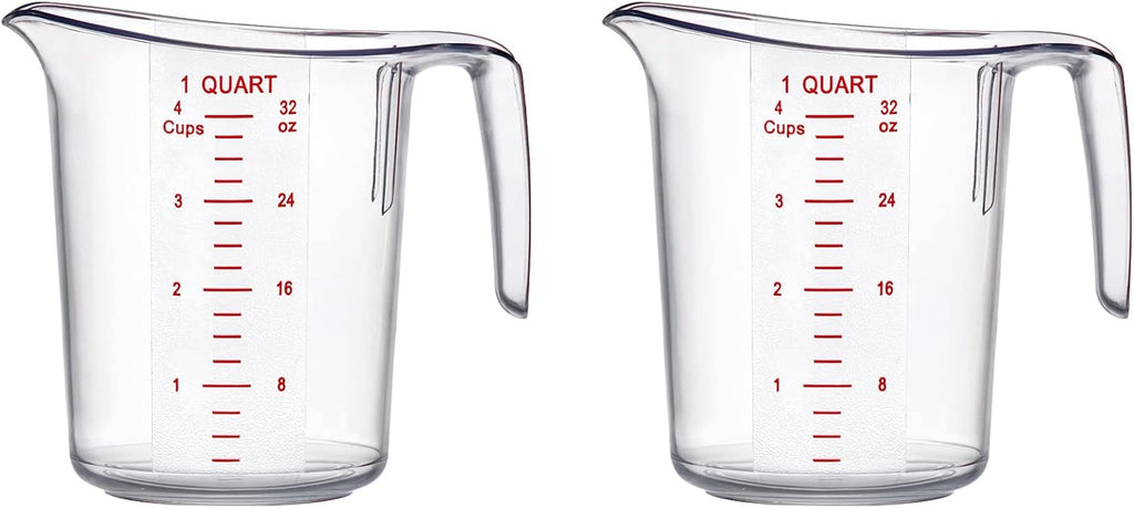 Amazing Abby - Melissa - 32-Ounce Plastic Measuring Pitcher (2-Pack), 4-Cup (1-Quart) Food-Grade Measuring Jug, Unbreakable, Stackable, Dishwasher-Safe, Great for Oil, Vinegar, Flour, and More