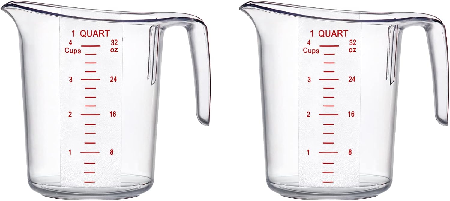 Amazing Abby - Melissa - 32-Ounce Plastic Measuring Pitcher (2-Pack), 4-Cup (1-Quart) Food-Grade Measuring Jug, Unbreakable, Stackable, Dishwasher-Safe, Great for Oil, Vinegar, Flour, and More