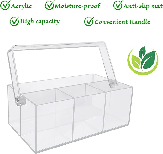 Acrylic Utensil Holder,Silverware Organizer for Countertop,Kitchen Table,Buffet & Picnic Party,Heavy-Duty Cutlery Caddy for Spoons, Forks,Knives & Napkins,Space-Saving Indoor Outdoor Essential