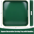 Green Square Decorative Tray with Handles, 13"*13" Versatile Serving Tray for Coffee Table, Ottoman, Ideal for Serving, Displaying, Organizing