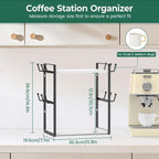 EsLuker.ly 2 Tier Coffee Mug Holder Station Bar Organizer Countertop, Mug Cup Tree Rack for Kitchen Office, Storage Shelf with 12 Hooks, Creat Stylish Coffee Corner, White-Black