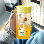 ZZT 2 Sets Of 14.5 OZ Clear Glass Bottles with Lids,Reusable Glass Water Bottle,Yellow and Blue,Leak Proof, Used for Fruit Juice,Tea,Water,Milk,Etc