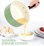 MICHELANGELO Nonstick Sauce Pan with Lid, Ceramic Saucepan Set, Non Toxic Small Saucepans Sets with Stay-Cool Handle, Induction Pots For Cooking, PTFE & PFOA Free - 1Qt & 2Qt & 3Qt, Green