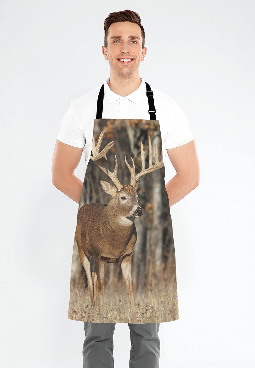 Deer Grass Hunting Bib Apron with Adjustable Neck for Men Women,Suitable for Home Kitchen Cooking Waitress Chef Grill Bistro Baking BBQ Apron
