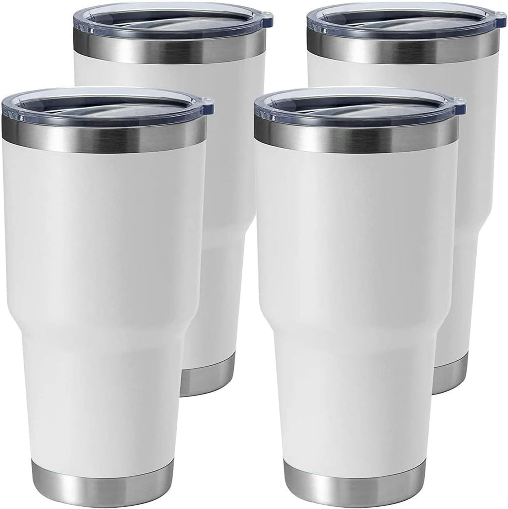 HASLE OUTFITTERS 30oz Stainless Steel Tumbler, Double Wall Vacuum Insulated Travel Mug Tumbler, Durable Insulated Coffee Mug, Gift Box Set (White, 4)