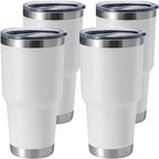 HASLE OUTFITTERS 30oz Stainless Steel Tumbler, Double Wall Vacuum Insulated Travel Mug Tumbler, Durable Insulated Coffee Mug, Gift Box Set (White, 4)