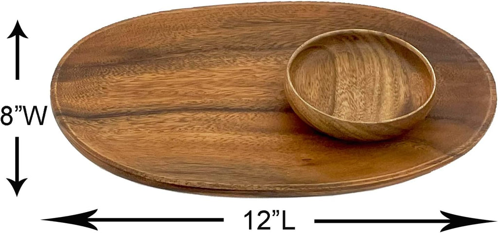 Woodard & Charles 12" Wood Oval Serving Tray with 4" Multipurpose Bowl Perfect for Serving, Sandwiches, Sushi, Chips, Tapas, Hors D'Oeuvre, Charcuterie, Cheese and More, 8 Piece Set