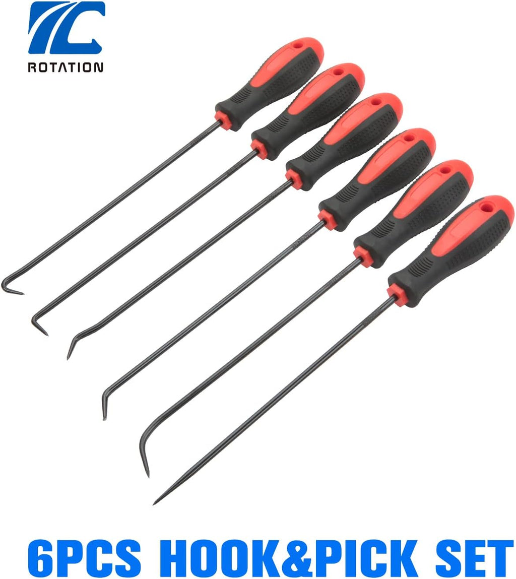 ROTATION Extra Long Precision Hook and Pick Set, 6-Piece Set, Chrome Vanadium Steel Shaft, for Remove Hoses and Gaskets, Auto and Electronics Maintenance Tools