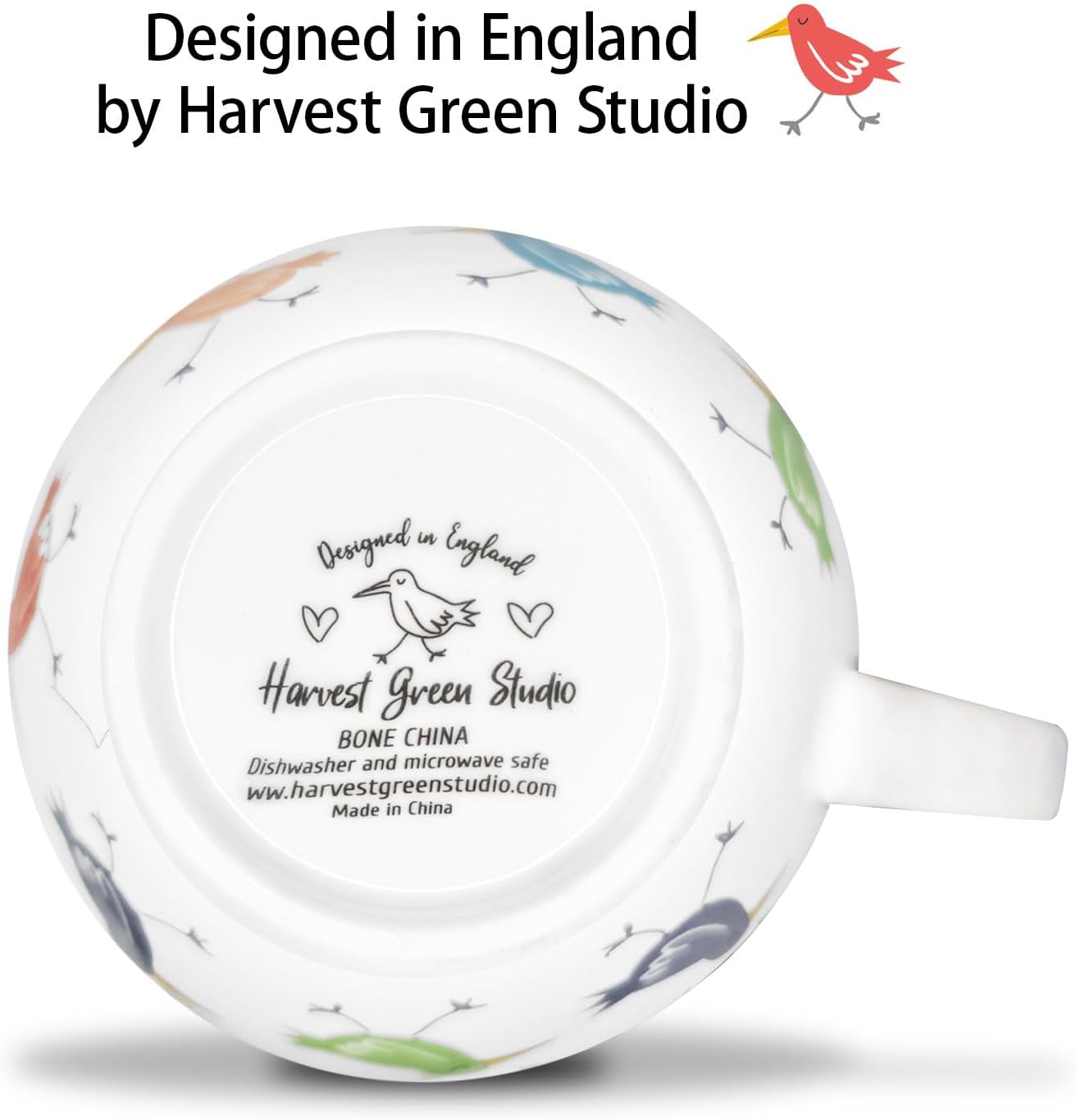 Birds Mugs for Daily Coffee and Tea, Premium 20 oz Bone China Coffee Tea Hug Mug, Perfect Holiday and Birthday Gift for Bird Lovers, Designed in England by Harvest Green Studio