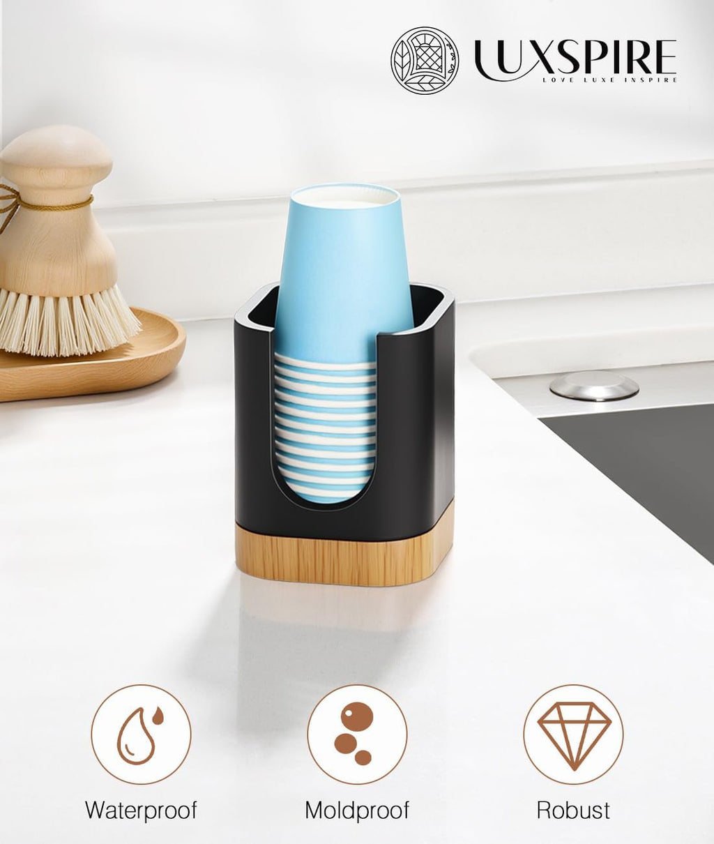 Luxspire Bathroom Cup Dispenser, Dixie Cup Holder 3-5oz, Disposable Paper Cup Holder for Bathroom, Cotton Pad Container, Guest Bathroom Essentials, Matte Black