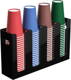 Disposable Coffee Cup Dispenser with Handles, Countertop or Wall Mount Hot/Cold Drink Cup and Lid Holder - Bathroom/Kitchen/Office Acrylic Cup Lid Storage Organizer (4 Compartments, Black)