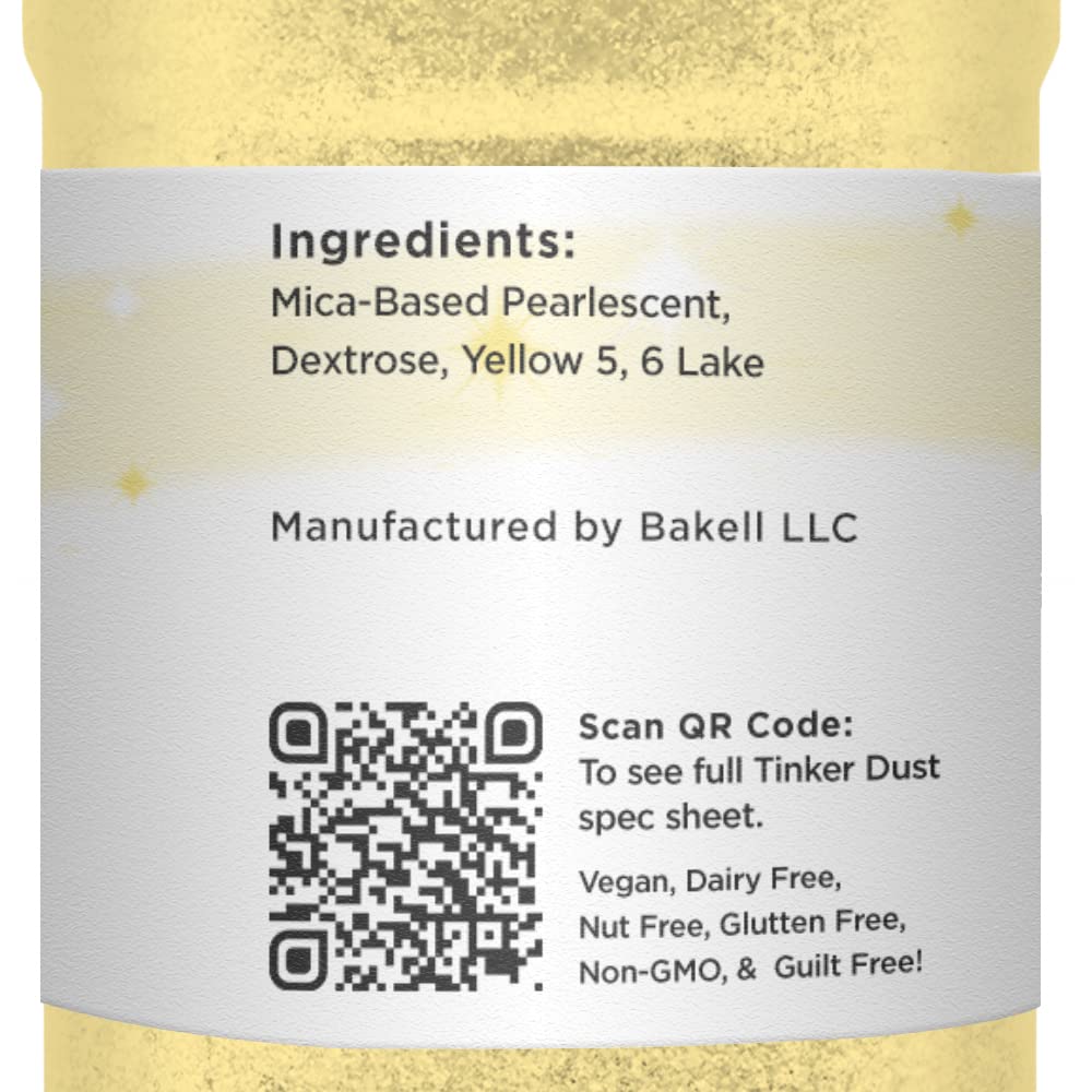 Bakell - Tinker Dust Sunflower Yellow Edible Glitter for Cakes, Cupcakes, Cake Pop and Beverages, 1x 45g Jar