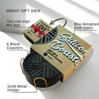 Silicone Black Coasters Set of 6 with Gold Holder - Coffee Table Decor for Home and Office, Durable and Stylish Coaster Set for Protection and Aesthetic Appeal