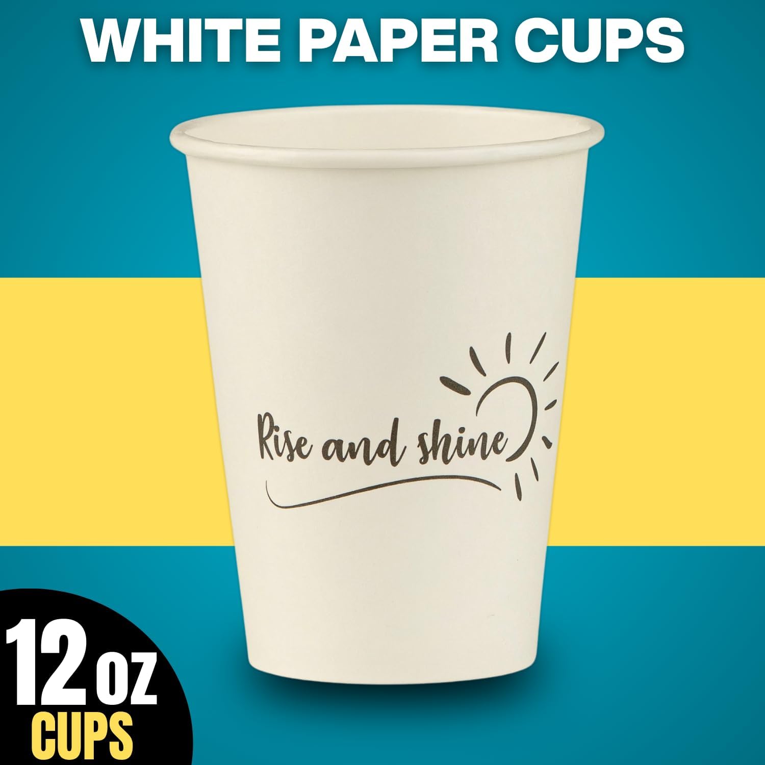 Smygoods Disposable Coffee Cups, To Go Paper Hot Cups, Rise and Shine Design (12 OZ, 100 Count) For Hot Beverages, Coffee, Tea, Espresso, Cocoa - Vasos Para Cafe