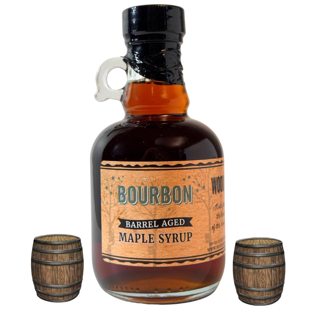 WOOD'S Vermont Bourbon Barrel Aged Maple Syrup – Premium Maple Syrup with Rich Flavor & Subtle Bourbon Notes – Ideal for Pancakes, Desserts, and Cocktails – 8.45 oz