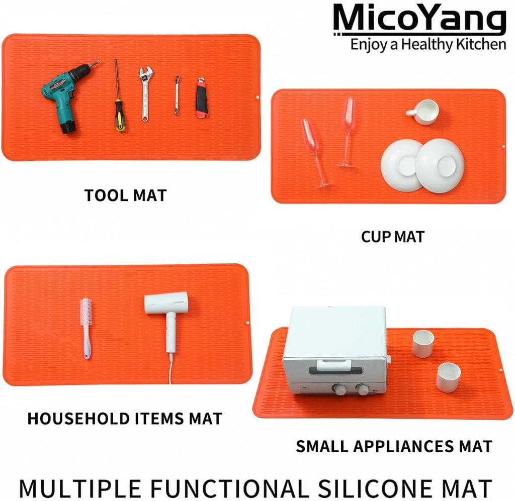 Silicone Dish Drying Mat for Multiple Usage,Easy clean,Eco-friendly,Heat-resistant Silicone Mat for Kitchen Counter or Sink,Refrigerator or Drawer Liner Orange 5XL 36inches x 18inches