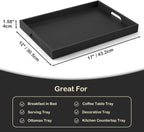 17 Inch Black Wood Serving Tray with Handles, Large Wooden Tray for Ottoman, Breakfast in Bed, Coffee Table, Dinner, Perfect for Living Room Bedroom Entryway and Kitchen