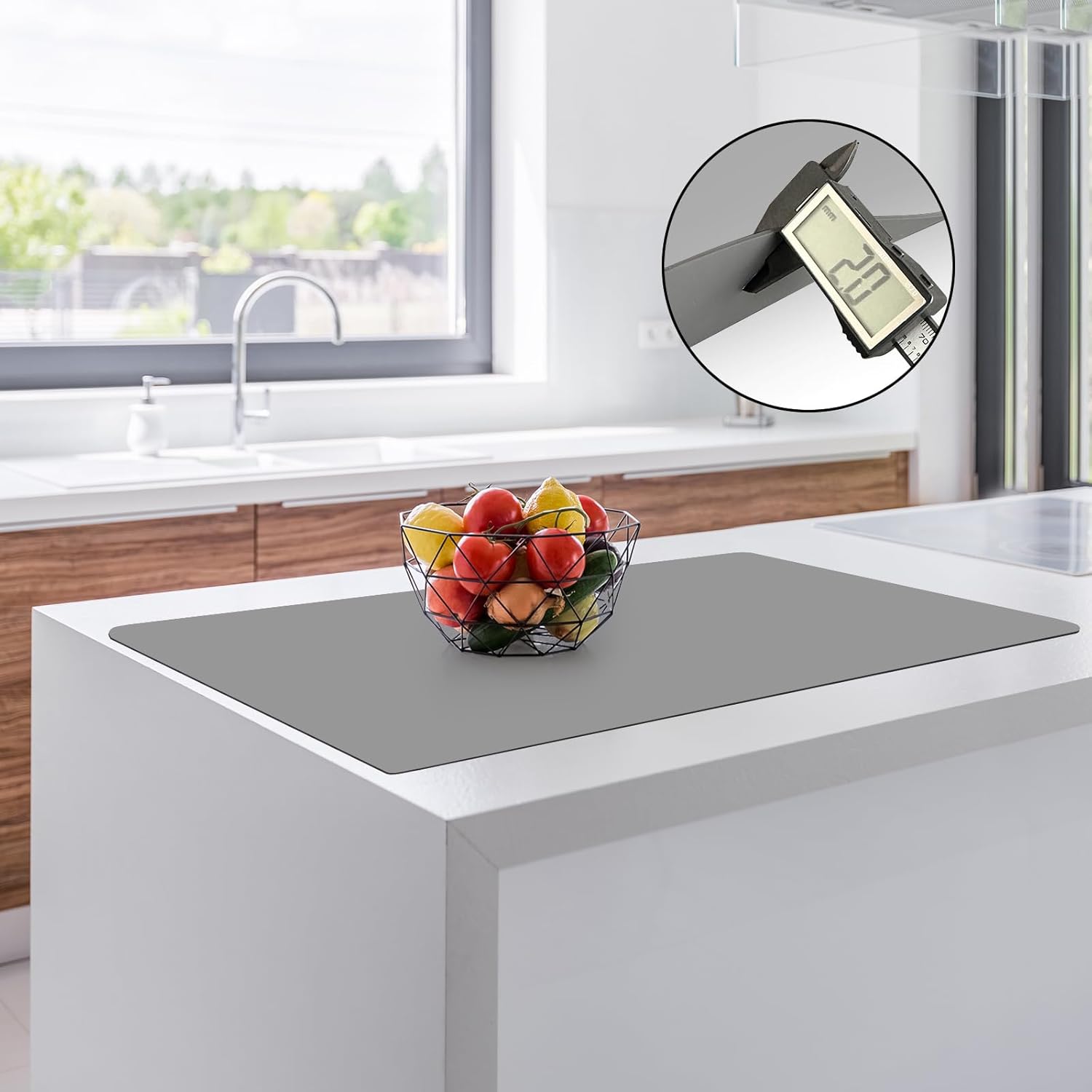 2MM Thick Silicone Countertop Mat, 35.4"x 23.6" Silicone Mats for Kitchen Counter, Nonslip Heat Resistant Mat, Large Kitchen Counter Mats, Waterproof Countertop Protector, Light Gray