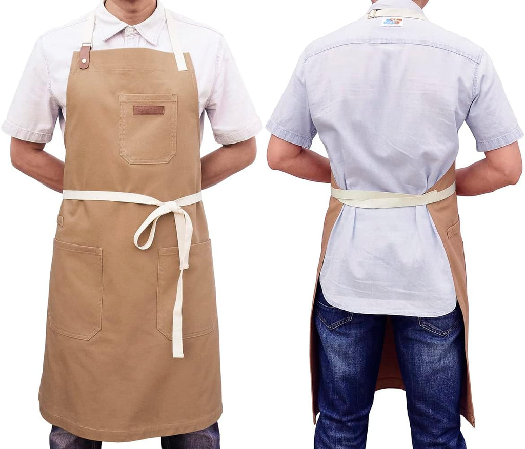 Kitchen Apron, Mens Womens Professional Chef Bib Apron for Cooking Grill BBQ, Cotton with Pockets Towel Loop and Adjustable Neck Straps