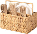 StorageWorks Hand-Woven Wicker Silverware Organizer - Water Hyacinth Cutlery Holder for Countertop with Handle (1-Pack)