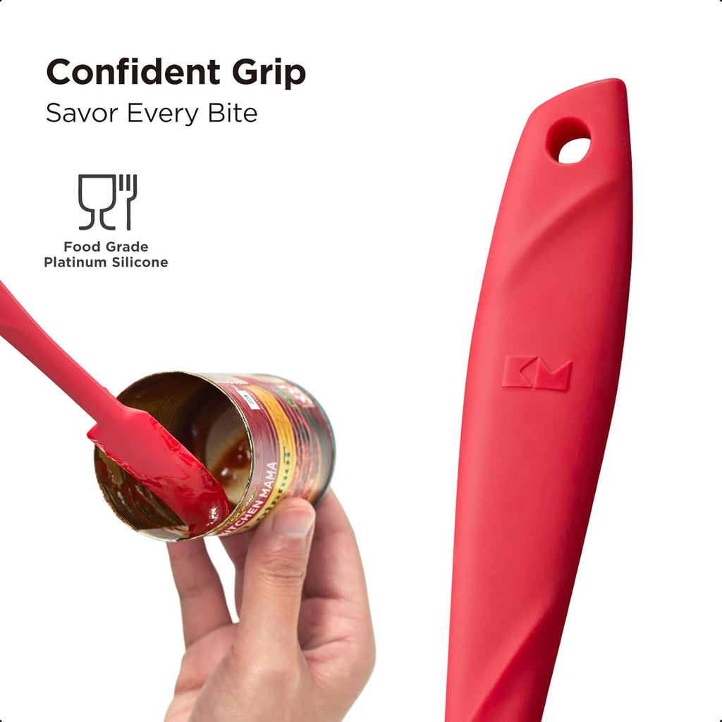 Kitchen Mama WaltzGrip Platinum Silicone Jar and Can Spatula Set: Heat-Resistant, Dishwasher Safe, Ergonomic Grip, Perfect for Mixing and Scraping, Nonstick Cookware (Red)