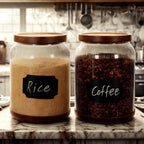 SAIOOL 2-Pack Striped Borosilicate Glass Airtight Canisters - Big mouth Large Capacity, Acacia Wood Lid, Food Storage Jars for Flour, Pasta, Pantry Organization (3/4 Gallon （2 Striped pack）)