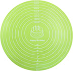 Hitefu 12 Inch Round Silicone Cake Mat, Silicone Baking Mat with Measurement for Cake Turntable & Rolling Dough (Green)