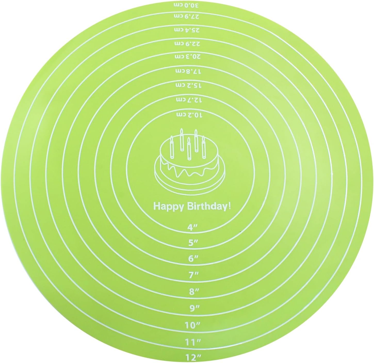 Hitefu 12 Inch Round Silicone Cake Mat, Silicone Baking Mat with Measurement for Cake Turntable & Rolling Dough (Green)