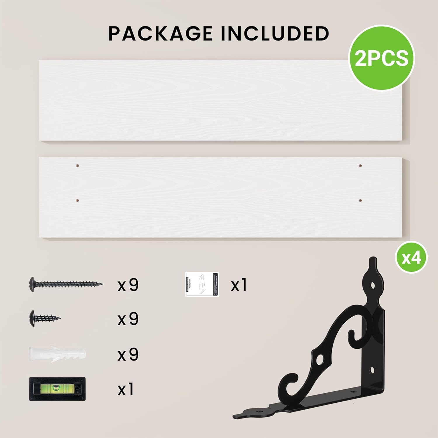 RICHFOCUS Floating Shelves for Wall Decor, 35.4W x 8D Wall Shelves Set of 2, 8 Inch Deep Rustic Wood Shelves Wall Mounted with Brackets, Long Floating Shelves for Living Room Bedroom Kitchen, White