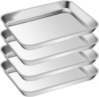 P&P CHEF 9 Inch Baking Cookie Sheet, Oven Pan Tray Stainless Steel Sheet Pan for Kitchen, Oven Bakeware for Multi Uses, Shiny Look & Dishwasher Safe, Healthy & Heavy Duty, 4Pcs