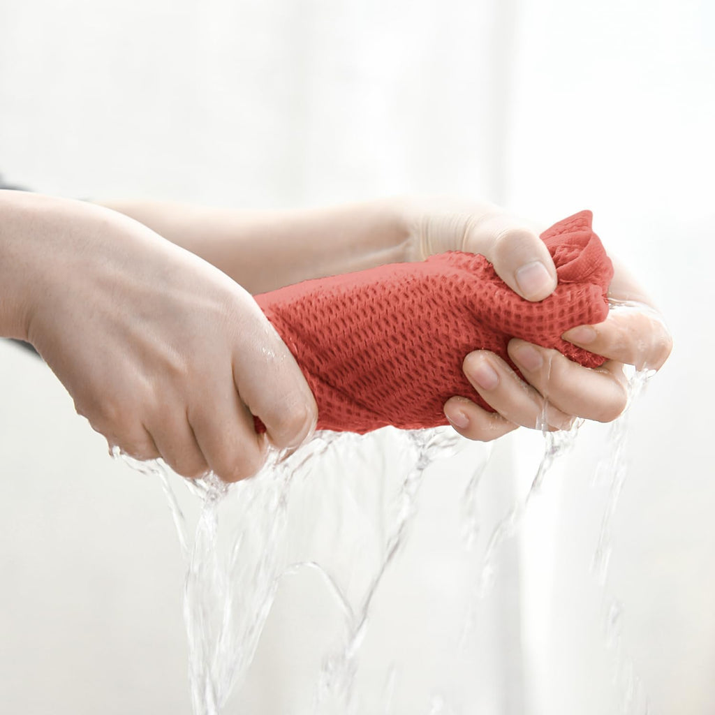 Artoid Mode 100% Cotton Red Waffle Weave Kitchen Dish Cloths, 12x12 Inch Ultra Soft Absorbent Quick Drying Kitchen Dish Towels Set of 6