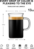LUXU Glass Coffee Tea Cups(Set of 2)-13 oz,Clear Glass Mugs,Tall Drinking Glasses for Cappuccino,Latte,Espresso,Lead-free Drinking Glasses Great for Juice,Water,Beer,Milk Hot And Cold Drinks