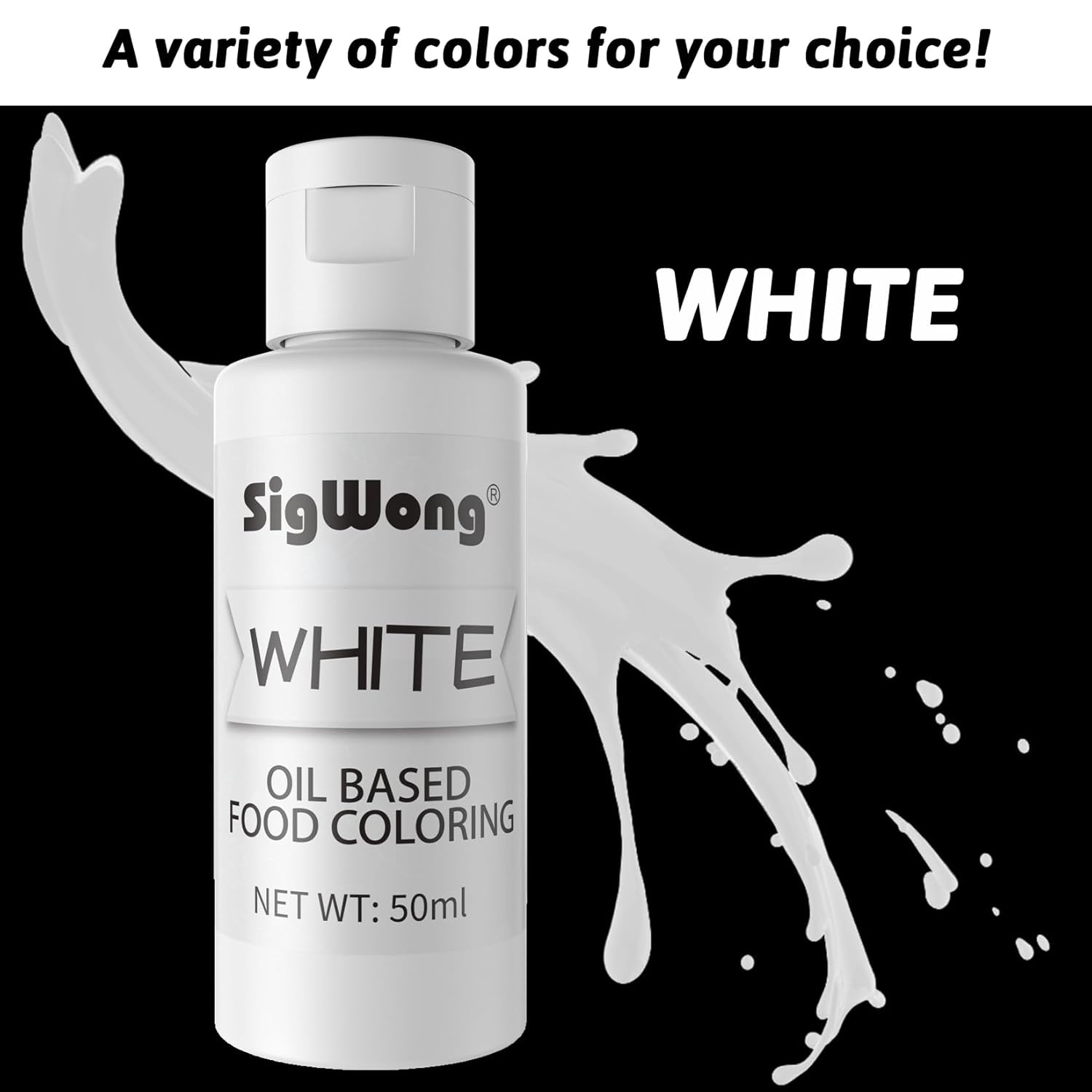 Oil Based Food Coloring for Chocolate - 50ml White Upgraded Edible Oil Based Food Dye for Cake Decorating, Icing Frosting, Fondant, Baking, Candy Melts, Cookie, Meringues - 1.69 Fl.Oz Bottles