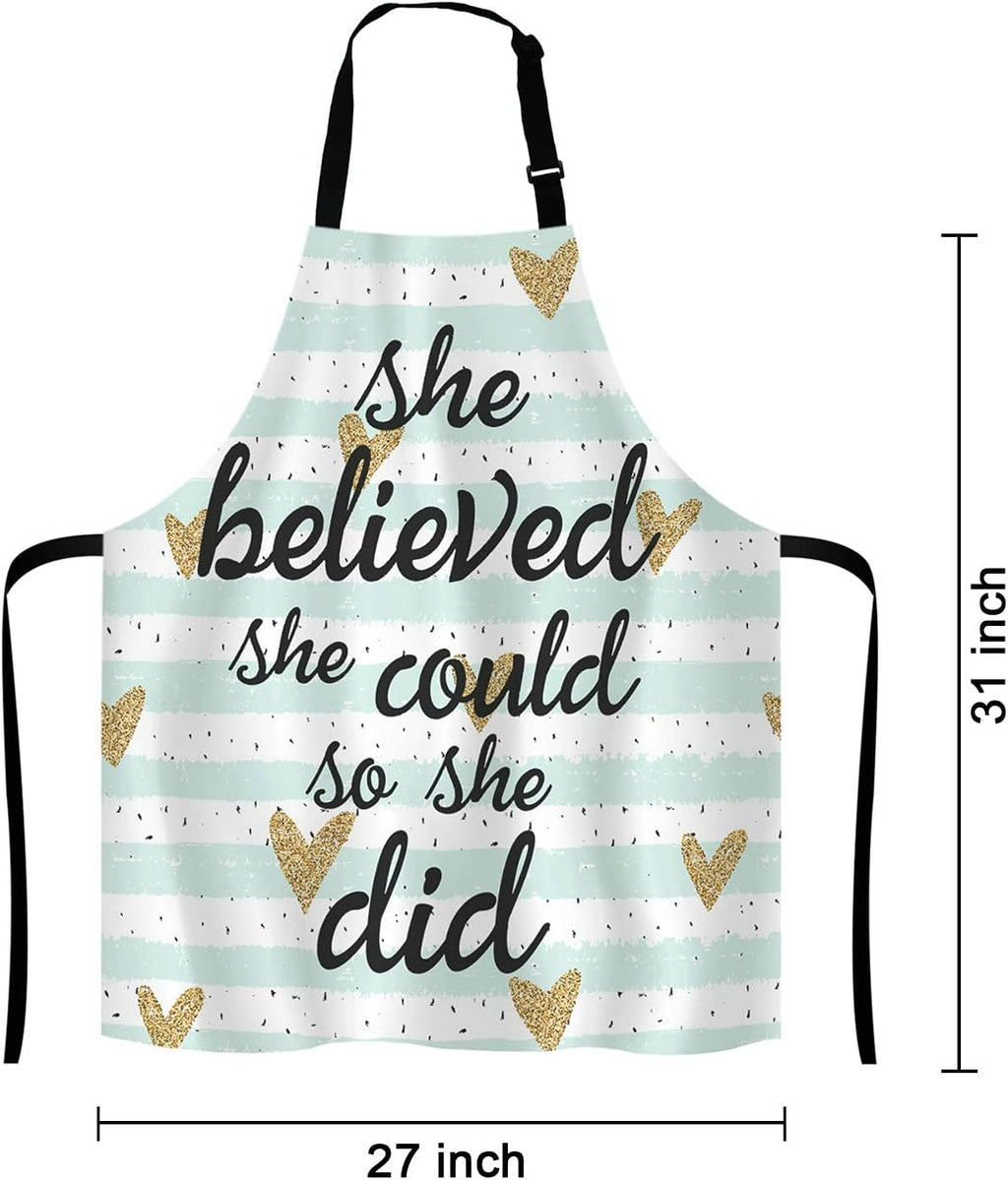 She Believed She Could So She Did Inspirational Quotes Adjustable Bib Apron Kitchen Cooking Baking Gardening Apron for Women Men