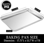 Stainless Steel Baking Sheet Set, 2 Pcs Half Cookie Sheet Pan Baking Trays for Oven, Non Stick and Heavy Duty and Easy Clean, 17.71 x 13.7 x 1 Inch