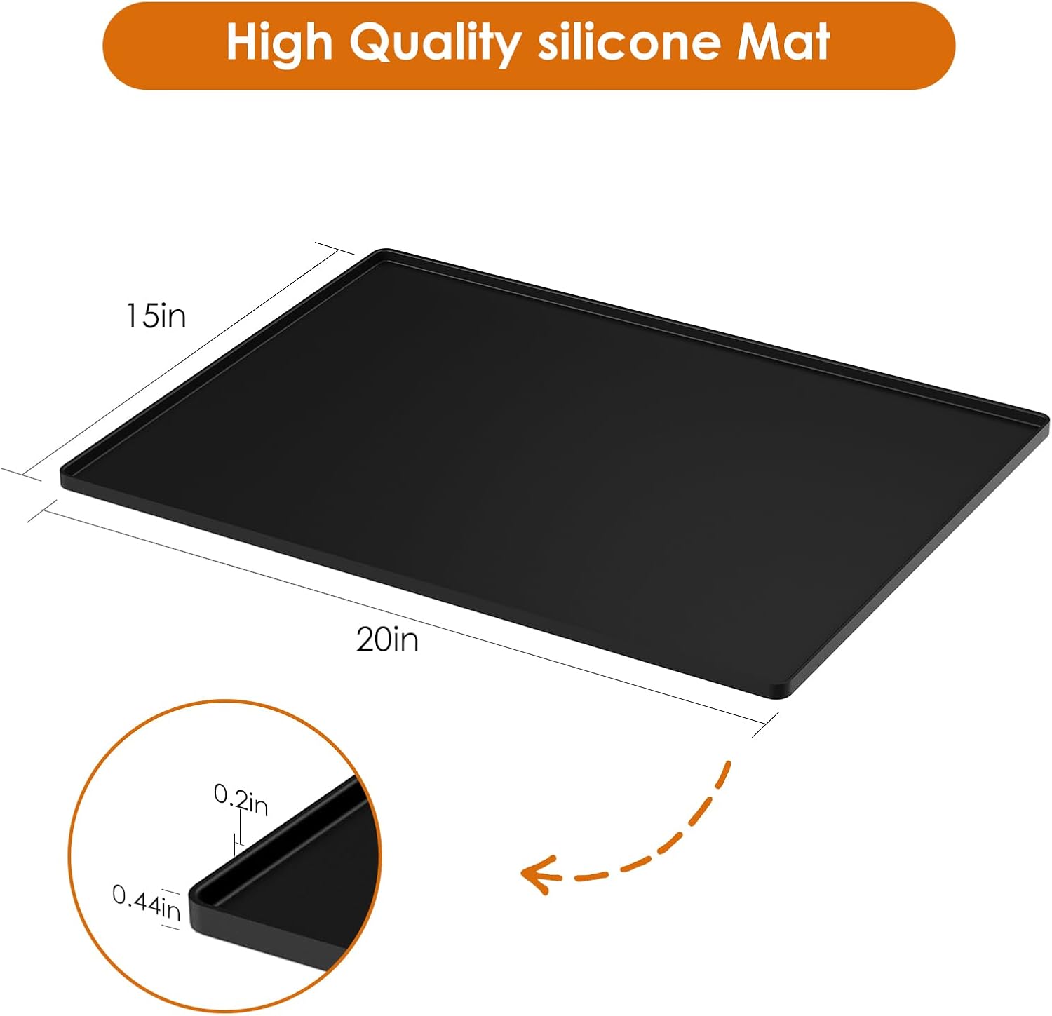 Silicone Coffee Mat with Raised Edges, 20'' x 15'', Keep Tidy for Countertops, Accessories Fit Under Coffee Maker Espresso Machine, Dish Drying Mat, Baking Mat (Black)