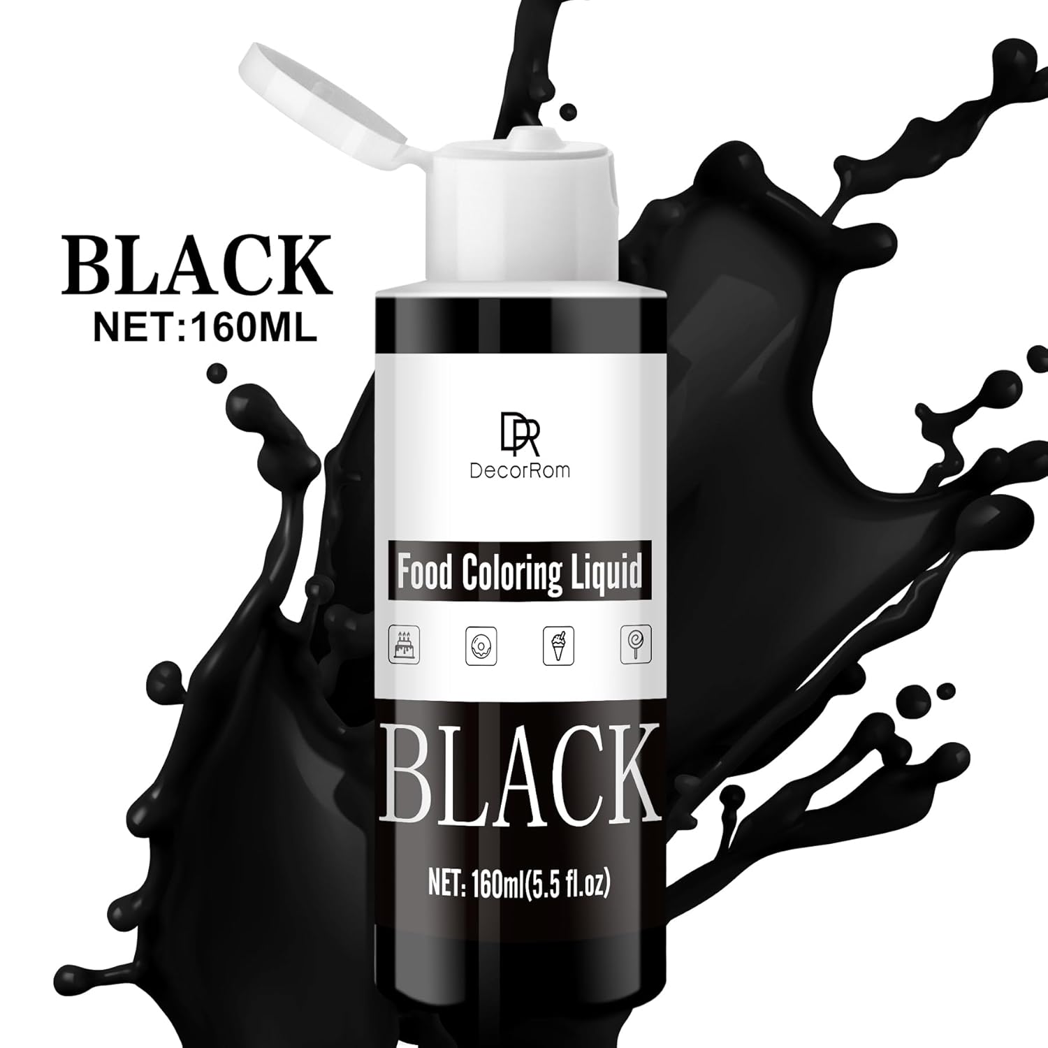 Food Coloring - Vibrant Liquid Icing Food Coloring Set for Baking, Cake Decorating, Easter Egg, Airbrush - Tasteless Food Color Dye for Fondant, Slime, DIY Crafts - 5.5 Fl.oz / 160ml Each (Black)