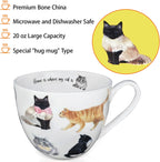 Cute Cat Mugs for Daily Coffee and Tea, Premium 20 oz Bone China Coffee Tea Hug Mug, Perfect Holiday and Birthday Gift for Cat Lovers, Designed in England by Harvest Green Studio
