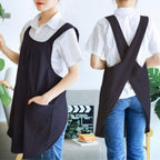 NEWGEM Japanese Linen Cross Back Cooking Aprons for Women Men with Pockets Cute for Baking Kitchen