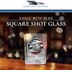 Heritage Pewter Eagle with Flag Square Shot Glass | Hand-Sculpted 1.5 Ounce Shot Glass | Intricately Crafted Metal Pewter Inlay