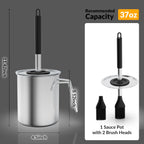 Geesta Adjustable Sauce Pot and Basting Brush Set, Long Stainless Steel Basting Brush for Cooking, Smoking, Fathers Day Grilling Gifts for Men Smoker Accessories, Large Capacity Grilling Tools, 1 Pack