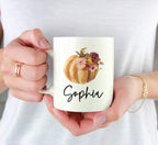 Andaz Press Personalized Fall Burgundy Marsala 11oz. Ceramic Coffee Tea Mug, Custom Name, 1-Pack, Pumpkin Floral Graphic, Birthday, Friend, Family, Coworker, Autumn Season, Festive Thanksgiving Ideas