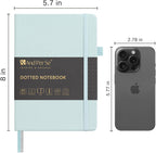 &And Per Se Dotted Journal Notebook (5 Packs), A5 Hardcover Leather Dotted Journal, 160 Pages 100 gsm Thick Paper, 3 Sheets of Stickers Included- 5.7'' x 8'' (Cyan