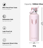 Super Sparrow Insulated Water Bottle - 17 Oz / 25 Oz / 32 Oz - Standard Mouth FlipFlow Flask - BPA Free, Leak Proof Drink Bottle- Ergonomic Straw Water Bottles for Work, Gym, Travel, Sports