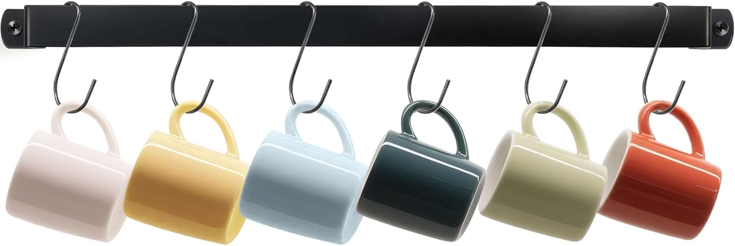 AJART Coffee Mug Rack Wall-Mounted: 12-Hook Cup Holder - Ideal for Coffee Bars & Apartment Kitchens - Space-Saving Solution - 1 Pack