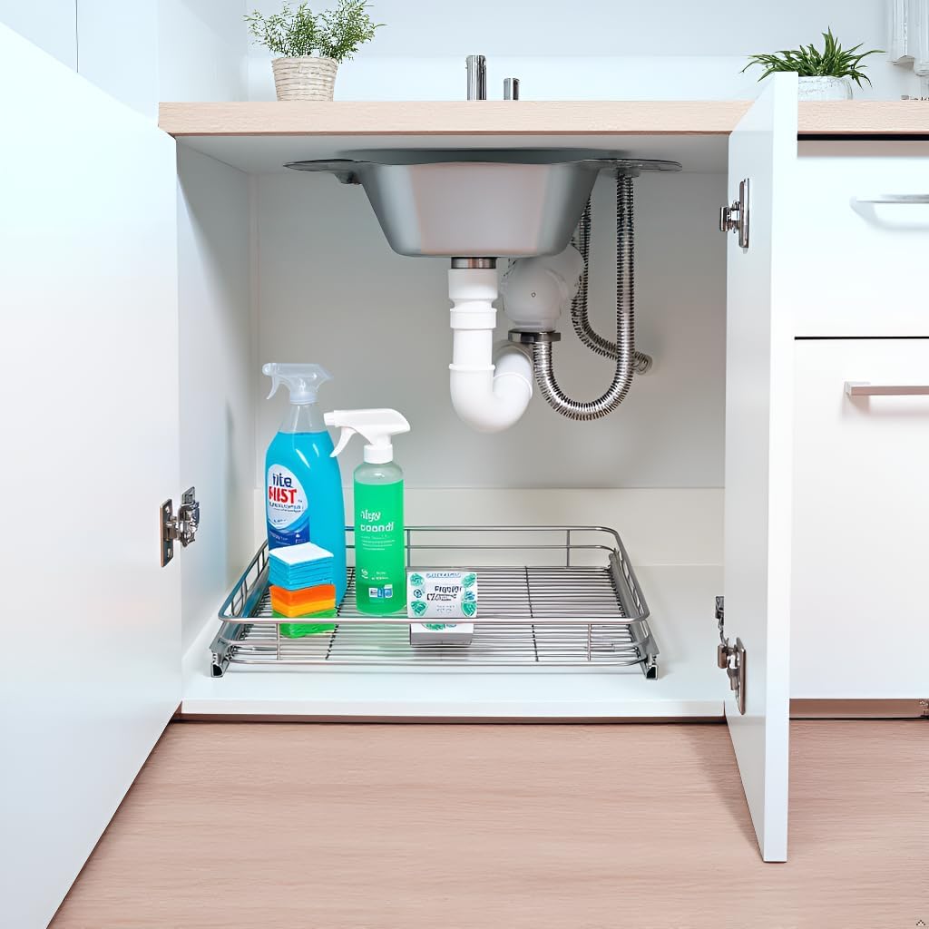 Cabinet Pull Out Shelves (14"W x 21"D), Heavy-Duty Pull Out Shelves for Kitchen Cabinets, Chrome-Plated Steel Slide Out Shelf