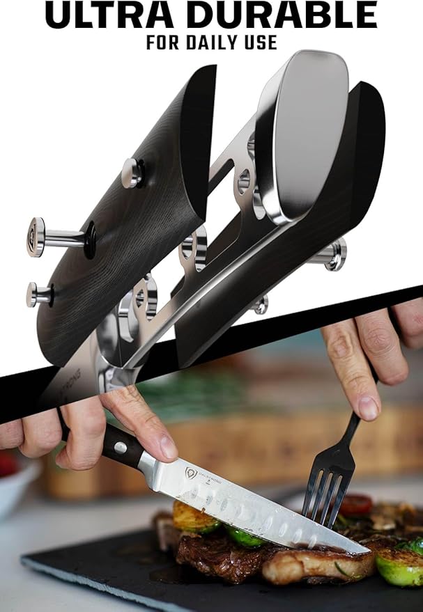 Dalstrong Steak Knife Set - 4-Piece - 5 inch Straight - Gladiator Series Elite - Forged German High-Carbon Steel - Black G10 Handle - Sheaths - Dinner Set - NSF Certified